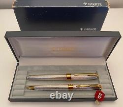 1994 Parker Sonnet Fougere sterling silver pen & pencil set, boxes, BNIB / NOS