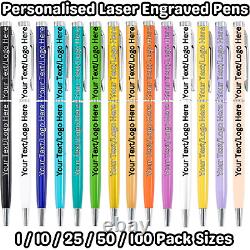 1/10/25/50/100 Personalised Office Pens Engraved Text/Logo Silver Fittings