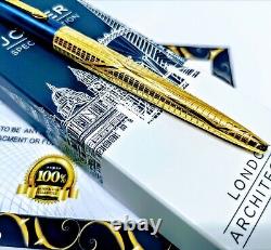 24Ct Gold Plated Blue Parker Architecture Jotter Ballpoint Writing Pen Gift Box