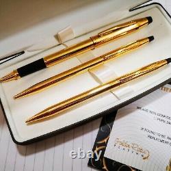 24k Gold Plated Cross Century Ball Point Writing Pencil & Rollerball Gift Set