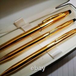 24k Gold Plated Cross Century Ball Point Writing Pencil & Rollerball Gift Set