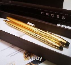 24k Gold Plated Shiny Cross Century ll Ball Point Writing Pen & Fountain Pen Set