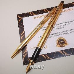 24k Gold Plated Shiny Cross Century ll Ball Point Writing Pen & Fountain Pen Set