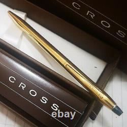 24k Gold Plated Shiny Cross Click Ball Point Metal Writing Pen Blue Ink Gift Box
