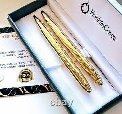 24k Gold Plated Shiny Franklin Covey Fountain Ballpoint Writing Pen Set Gift Box