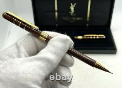 Auth YVES SAINT LAURENT YSL Ballpoint Pen & Mechanical Pencil Set w Leather Case