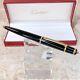 Authentic Cartier Ballpoint Pen Diabolo Black Resin Gold Finished Trim Withbox
