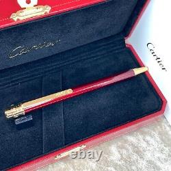 Authentic Cartier Ballpoint Pen Santos Bordeaux Lacquer Gold Plate with Case