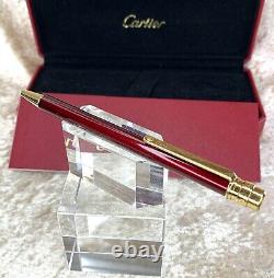 Authentic Cartier Ballpoint Pen Santos Bordeaux Lacquer Gold Plated withBox&Papers