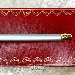 Authentic Cartier Ballpoint Pen Santos Brushed Silver Gold Plated withBox & Papers