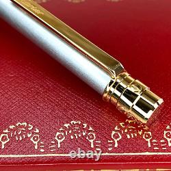 Authentic Cartier Ballpoint Pen Santos Brushed Silver Gold Plated withBox & Papers