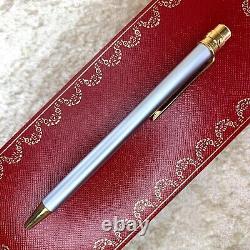 Authentic Cartier Ballpoint Pen Santos Chrome Silver Gold Trim with Case & Papers