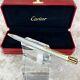 Authentic Cartier Ballpoint Pen Santos Silver Lacquer Gold Plated Trim With Box