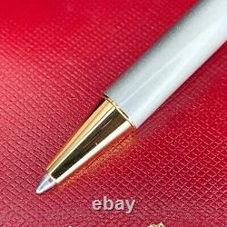 Authentic Cartier Ballpoint Pen Santos Silver Lacquer Gold Plated Trim with Box