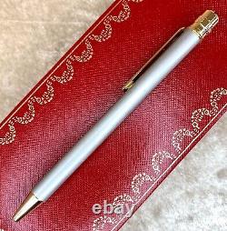 Authentic Cartier Ballpoint Pen Santos Silver Steel Lacquer 18K Gold Plate withBox