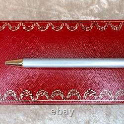 Authentic Cartier Ballpoint Pen Santos Silver Steel Lacquer 18K Gold Plate withBox