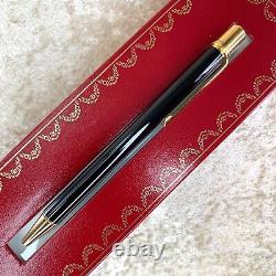 Authentic Cartier Ballpoint Pen must II Black Lacquer 18K Gold Plate wBox&Papers