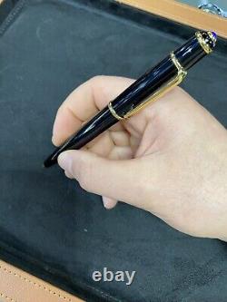 Cartier Engraved Ballpoint Diabolo Pen Black / Gold Trim Sapphire Stone