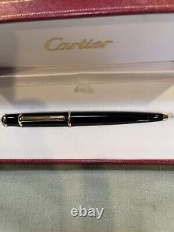 Cartier France Diabolo Black Resin Gold Plated Ballpoint Pen Blue Cabochon
