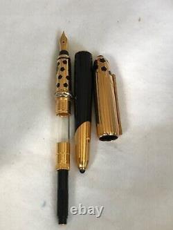 Cartier Panthere Black/Gold Plated Fountain Pen, 18K M Nib- Excellent
