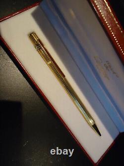 Cartier TRINITY Ballpoint Pen & Leather Case Godron Gold Plated Cased