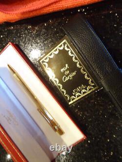 Cartier TRINITY Ballpoint Pen & Leather Case Godron Gold Plated Cased