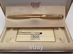 Cross gold plated pen with black lacquer, ballpoint, box, papers UNUSUAL