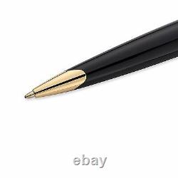 Deluxe Ballpoint Writing Pen Medium Point Black Gold Trim 23k Clip Blue Cartridg