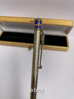 Extremely Rare Rus Silver 14k Gold Blue Enamel Ballpoint Pen Made in Russia