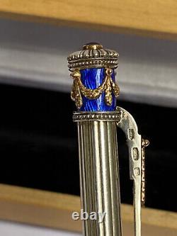 Extremely Rare Russian Silver Gold Blue Enamel Ballpoint Pen Made in Russia