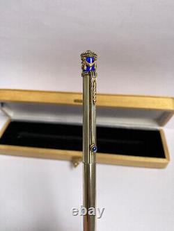 Extremely Rare Russian Silver Gold Blue Enamel Ballpoint Pen Made in Russia