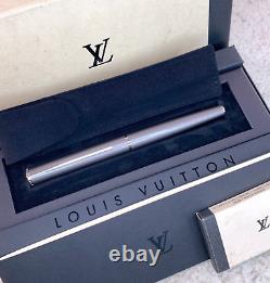 Louis Vuitton Fountain Pen Jet Ligne Grey Lacquer 750 Gold M Nib withCase&Papers