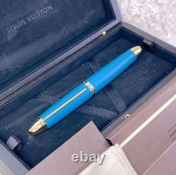 Louis Vuitton Rollerball Pen Turquoise Leather & Gold Finish Voyage Sentimental