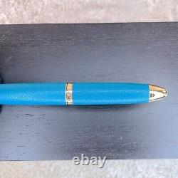 Louis Vuitton Rollerball Pen Turquoise Leather & Gold Finish Voyage Sentimental