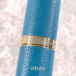 Louis Vuitton Rollerball Pen Turquoise Leather & Gold Finish Voyage Sentimental