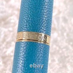 Louis Vuitton Rollerball Pen Turquoise Leather & Gold Finish Voyage Sentimental