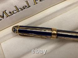 Michel Perchin Ribbed Blue And Gold Limited Edition Fountain Pen 1240/4371