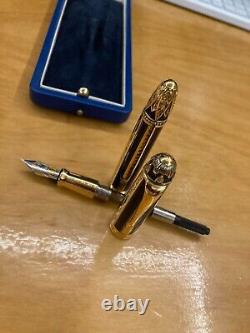 Michel Perchin Ribbed Blue And Gold Limited Edition Fountain Pen 1862/4371