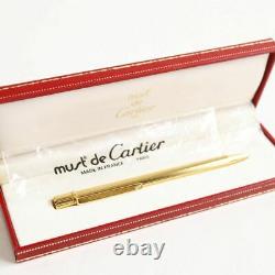 Must De Cartier Gold Ballpoint Pen 12.5cm Blue Ink With Box