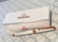 Omega Ladies pen new in box with pen pouch white and rose gold colour