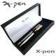 Pair Pen X-pen Ballpoint Vintage Silver Gold Plated Beautiful Box Leather Nice