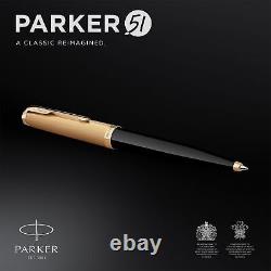 Parker 51 Ballpoint Pen Delux Black Medium 18k Gold Nib Black Ink Gift Box