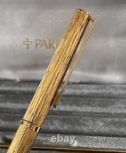 Parker 85 Pen Sphere Silver Solid Finish Bark Gold 18 Carat Marking