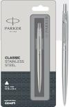 Parker Classic Jotter Stainless Steel Gold Gt & Ct Retractable Ballpen Blue Ink