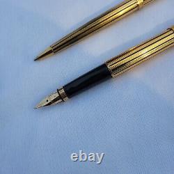 Parker Premier Fountain & Ballpoint Pen Set Gold Plated & Lacquer Black Striped
