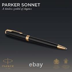 Parker Sonnet Ballpoint Pen Black Lacquer with Gold Trim Medium Point Black