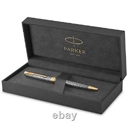 Parker Sonnet Ballpoint Pen Chiselled Silver with Gold Trim Medium Point