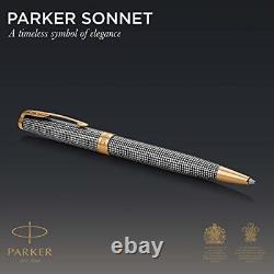 Parker Sonnet Ballpoint Pen Chiselled Silver with Gold Trim Medium Point