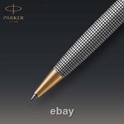 Parker Sonnet Ballpoint Pen Chiselled Silver with Gold Trim Medium Point