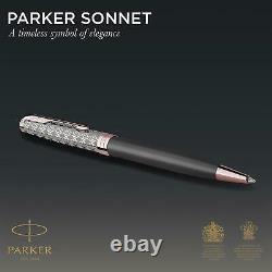 Parker Sonnet Ballpoint Pen Grey Satin Rose Gold Trim Medium Black Ink Gift Box
